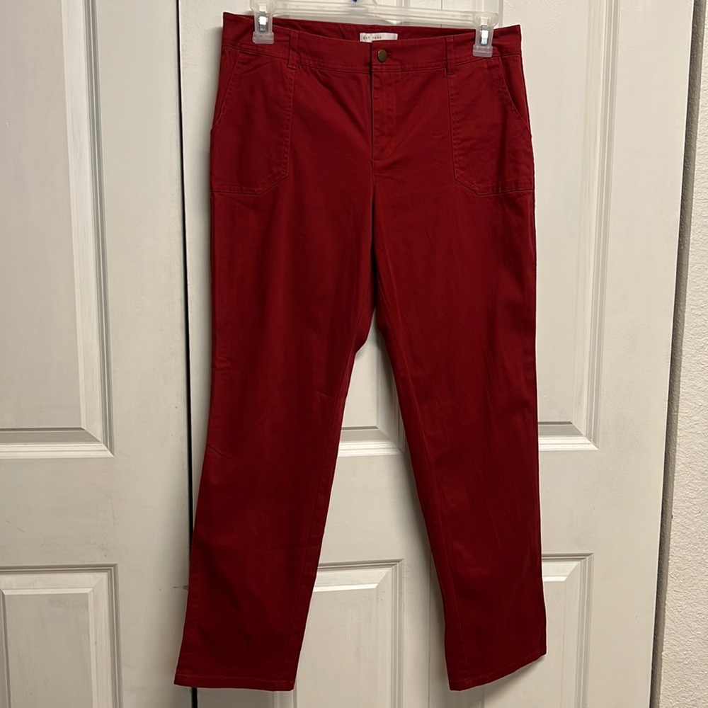 Est 1946 Dark Red High Rise Stretch Cotton Contemporary Khaki Pants Size 12